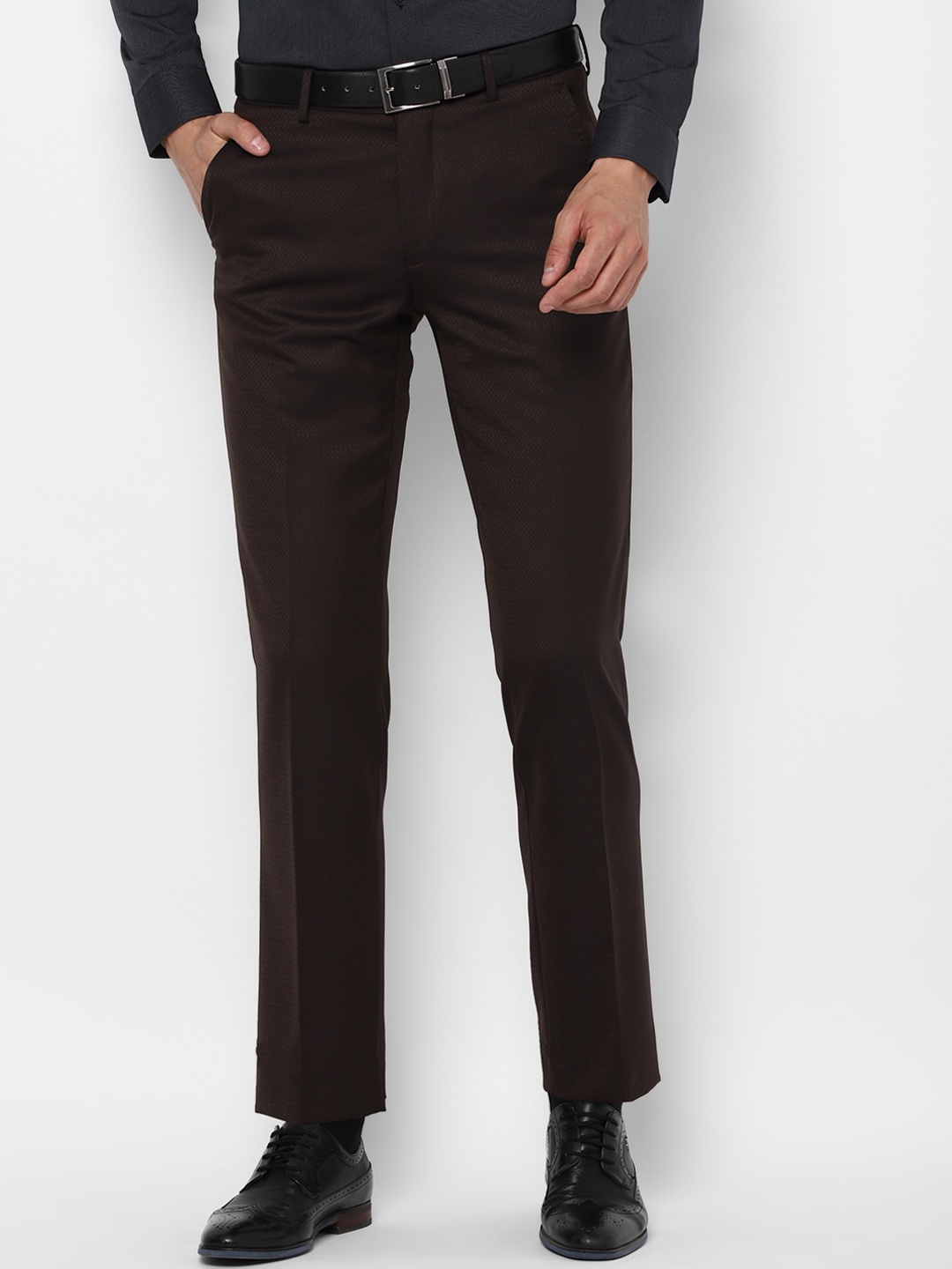 

Louis Philippe Men Brown Self Design Formal Trousers