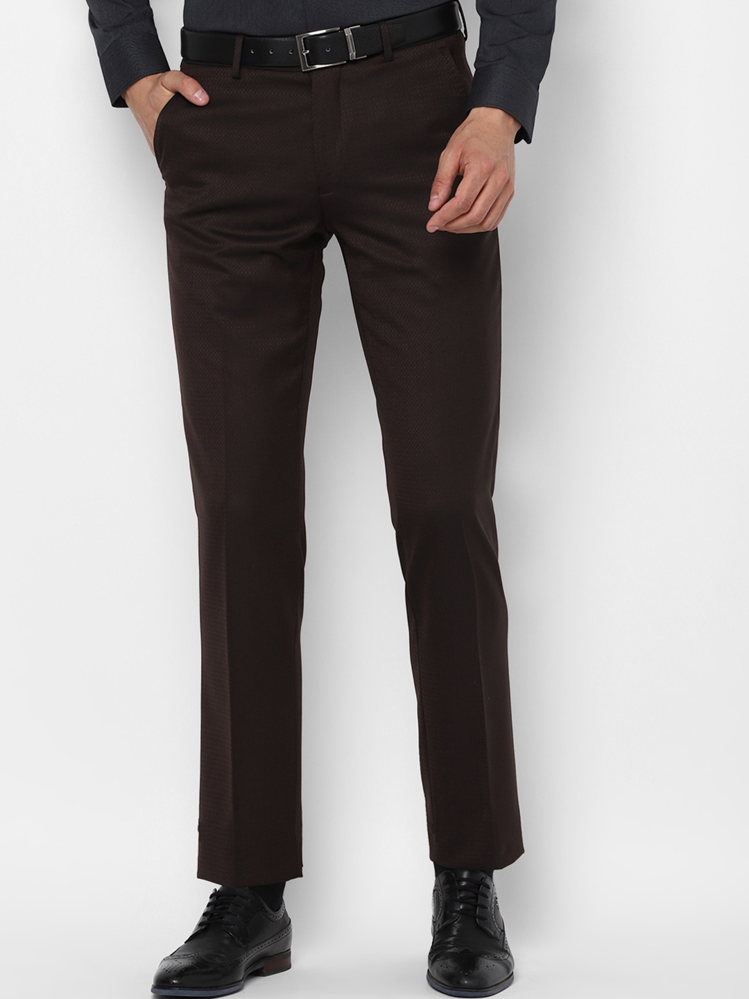 

Louis Philippe Men Brown Self Design Formal Trousers