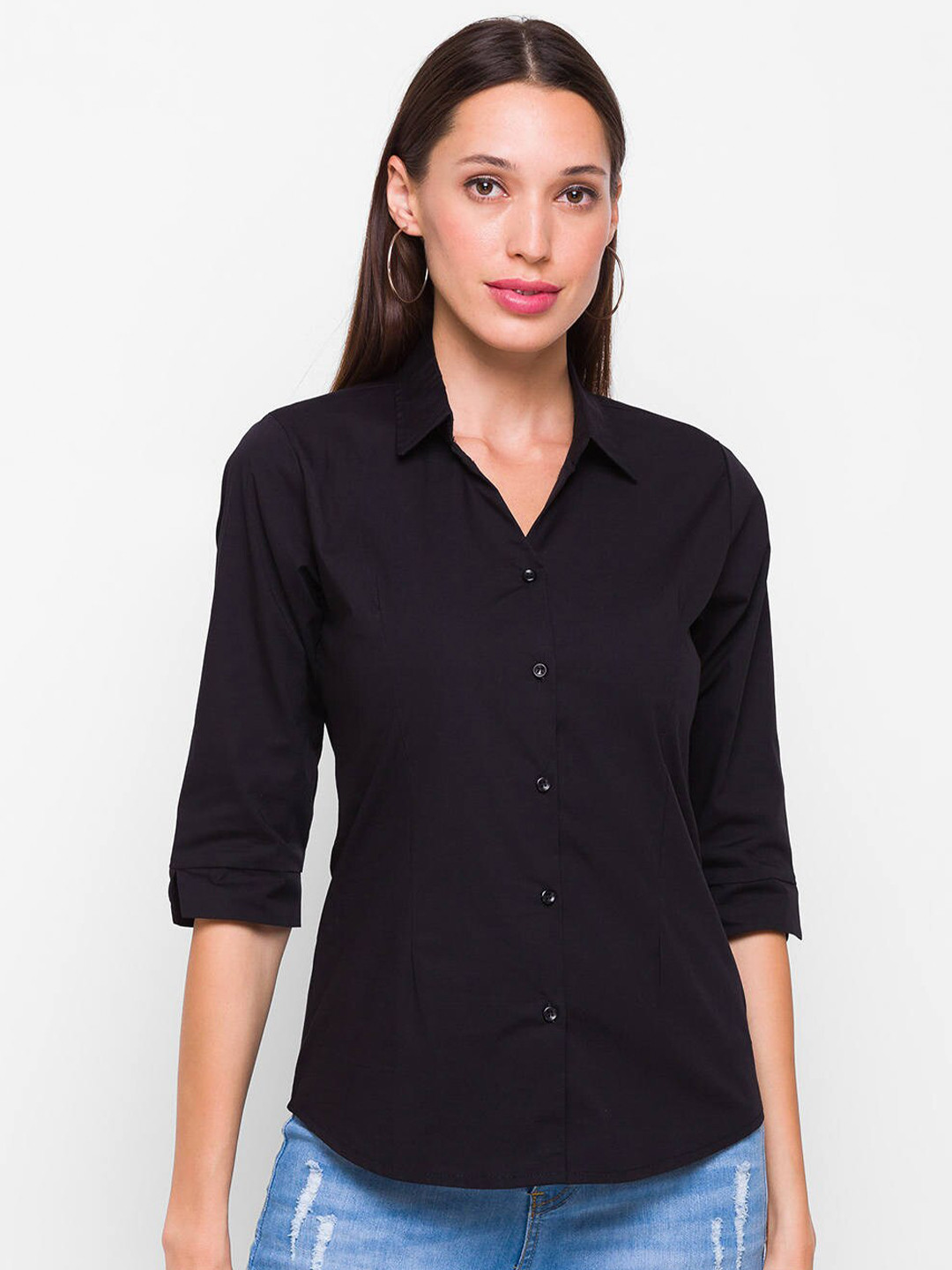 

ZOLA Women Black Cotton Formal Shirt