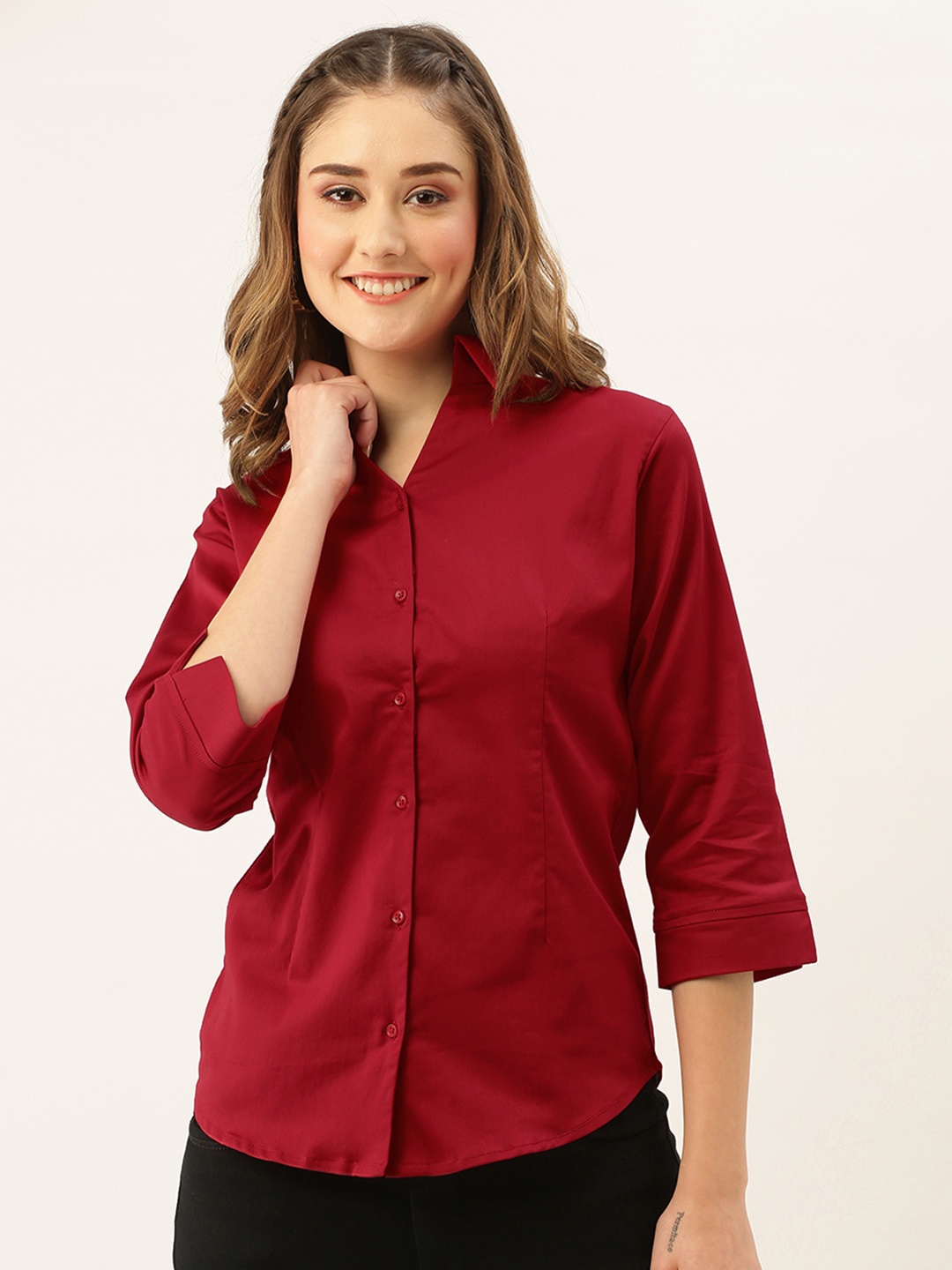 

ZOLA Women Red Regular Fit Solid Cotton Formal Shirt