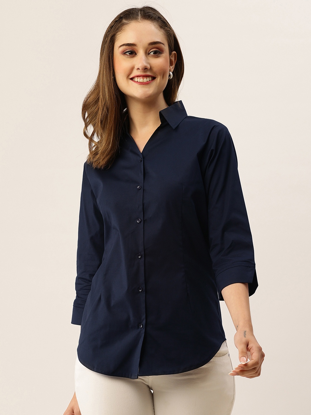

ZOLA Women Navy Blue Pure Cotton Formal Shirt