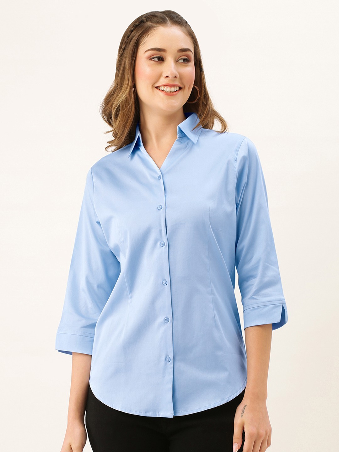 

ZOLA Women Blue Breathable Pure Cotton Formal Shirt