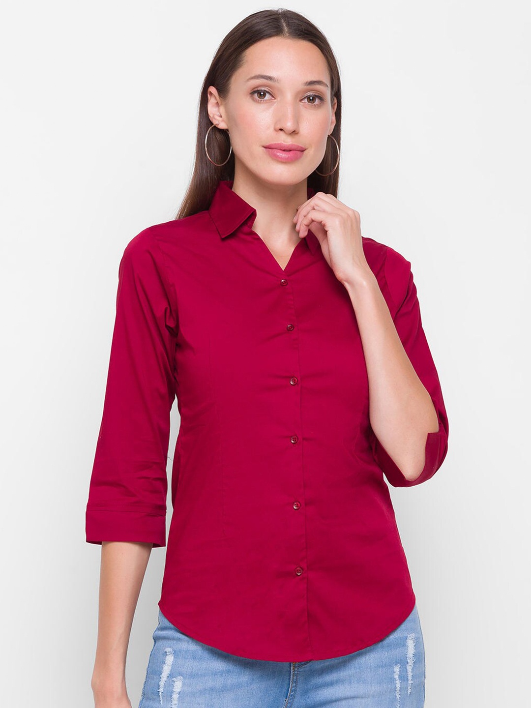 

ZOLA Women Maroon Solid Cotton Casual Shirt