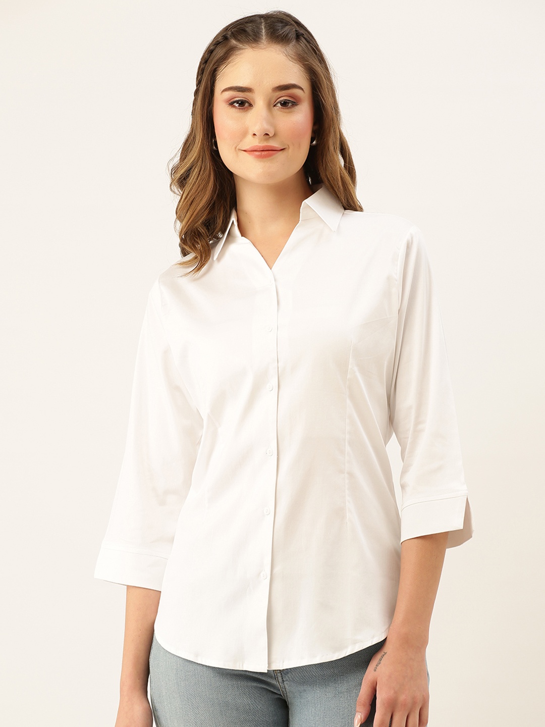 

ZOLA Women White Pure Cotton Casual Shirt