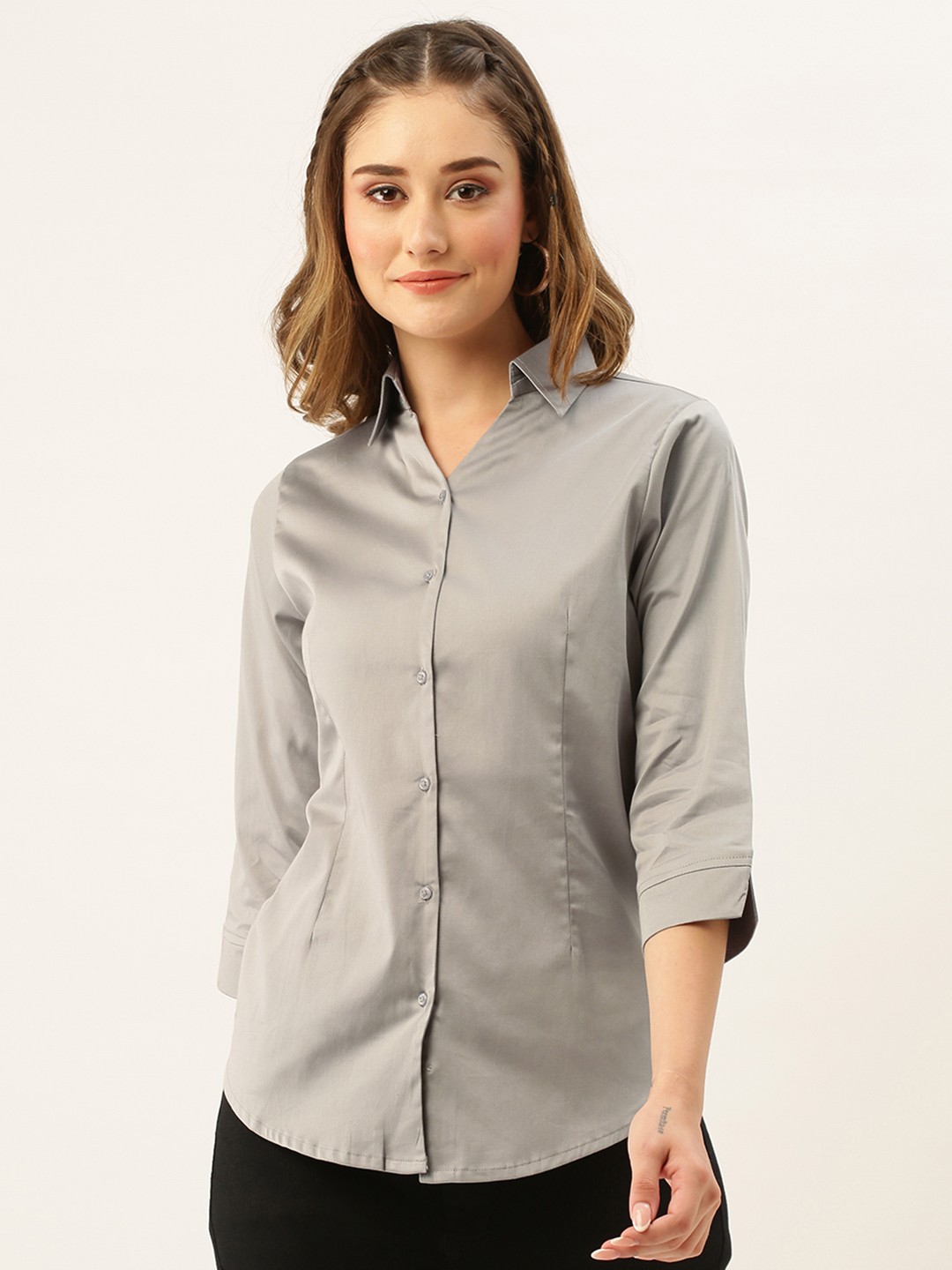 

ZOLA Women Grey Pure Cotton Formal Shirt