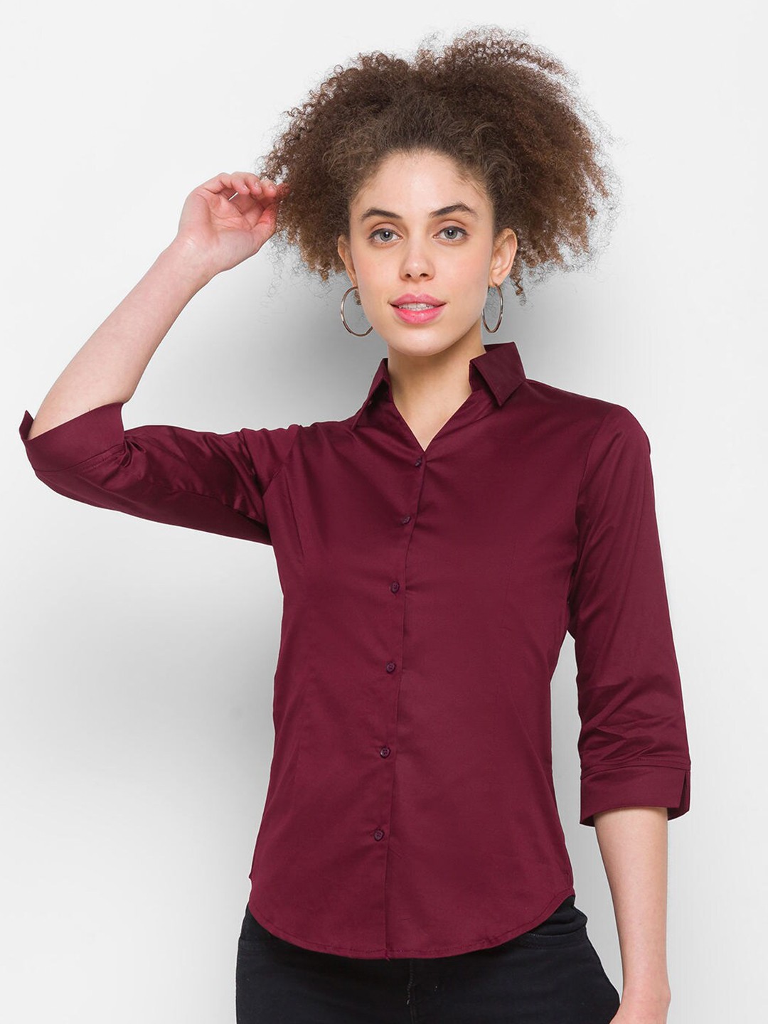 

ZOLA Women Maroon Solid Formal Shirt
