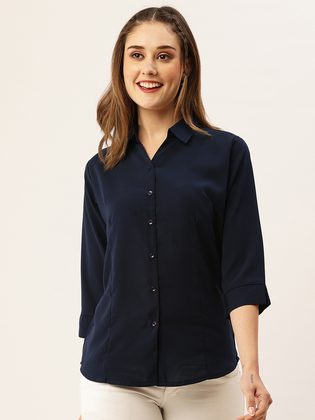 

ZOLA Women Navy Blue Regular Fit Solid Formal Shirt