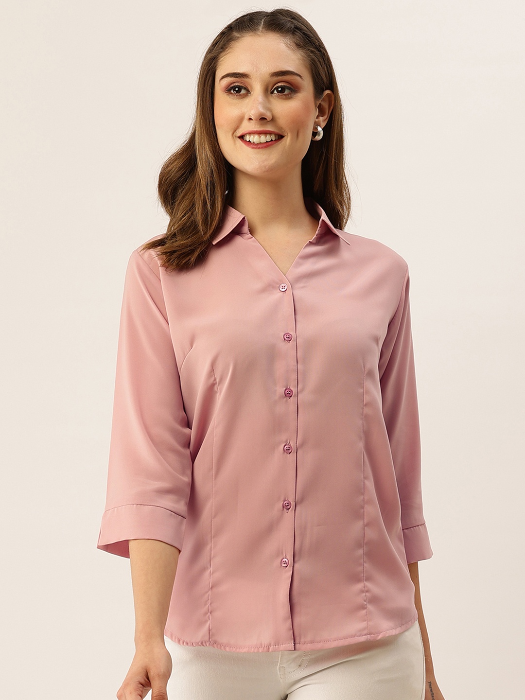 

ZOLA Women Pink Solid Lightweight Georgette Formal Shirt