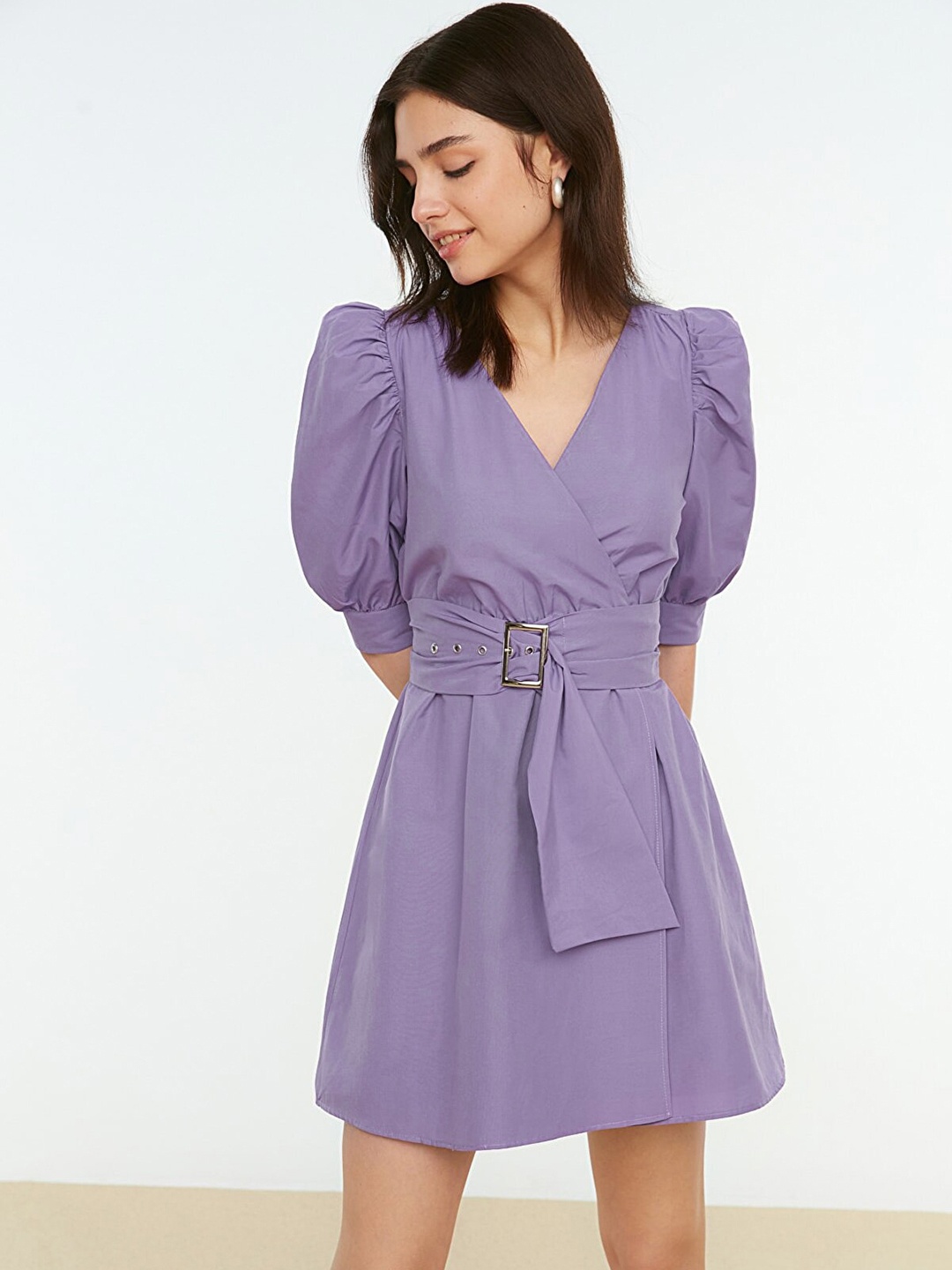 

Trendyol Lavender Solid Wrap Dress