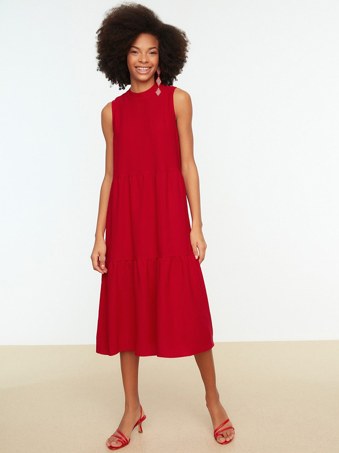 

Trendyol Women Red A-Line Tiered Midi Dress