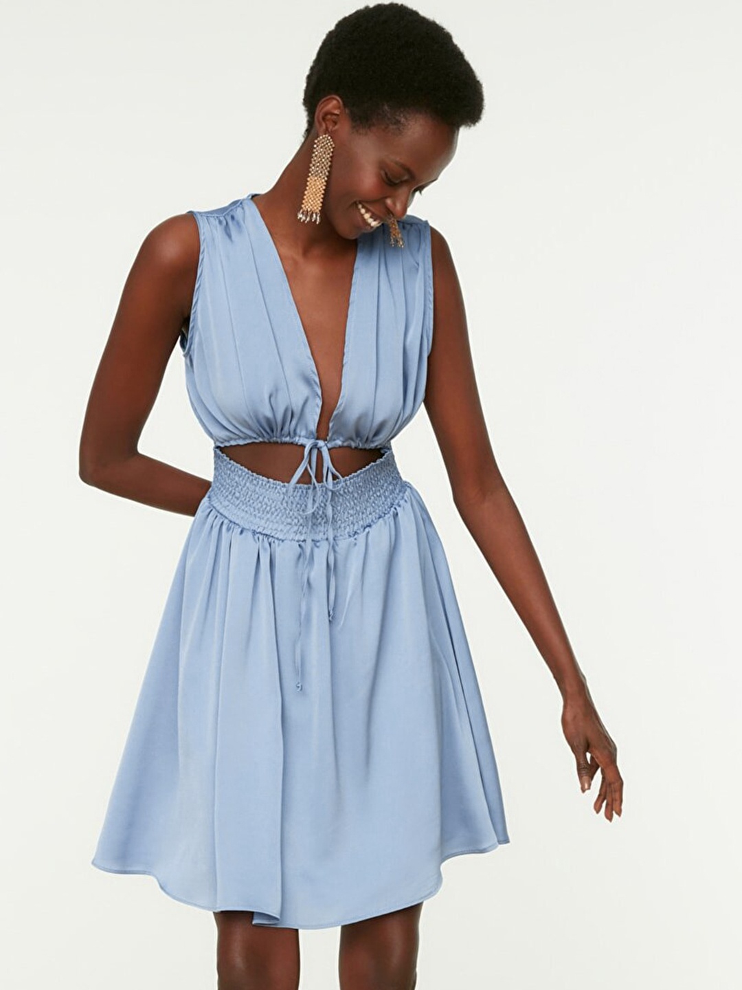 

Trendyol Blue Solid Satin A-Line Dress