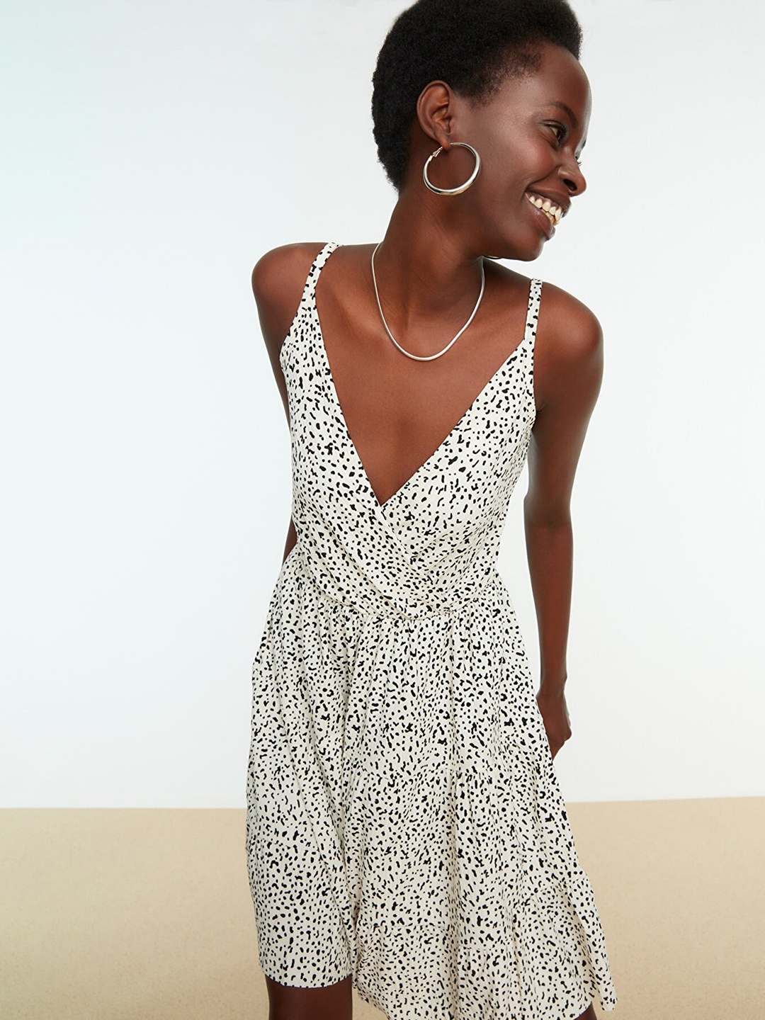 

Trendyol Women Off White & Black Printed A-Line Dress