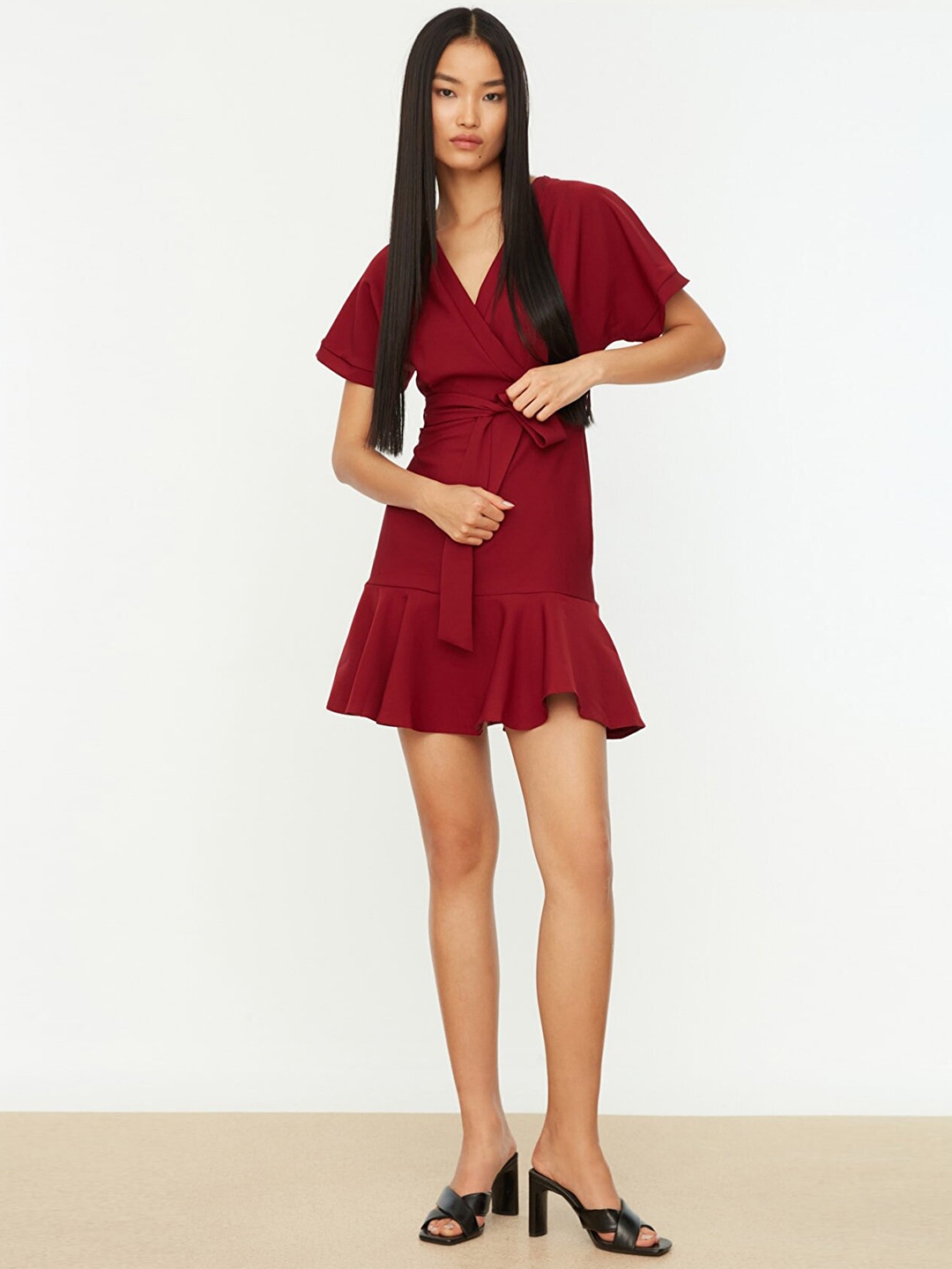 

Trendyol Women Maroon Solid Wrap Dress with a Belt
