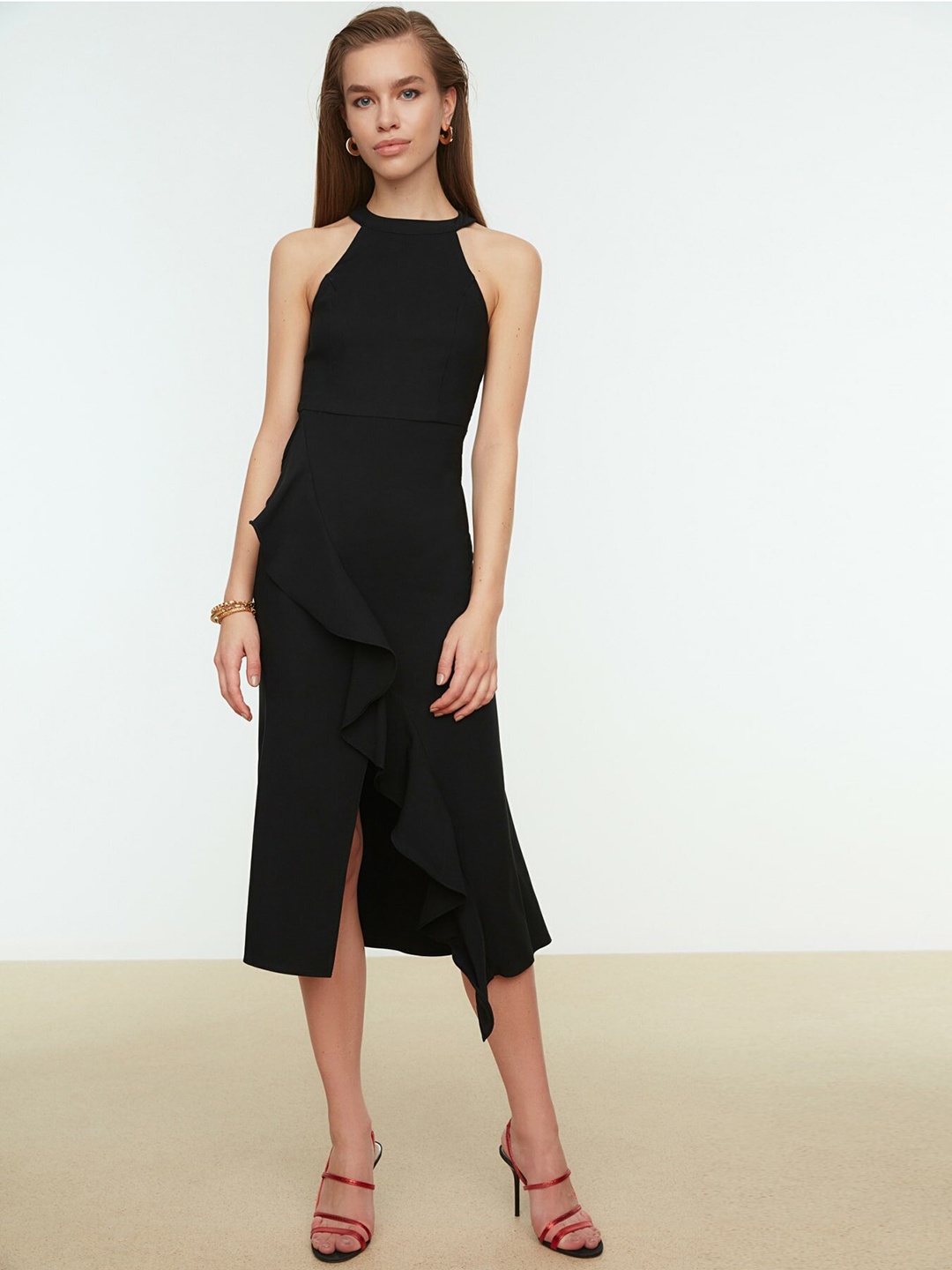 

Trendyol Black Solid A-Line Dress