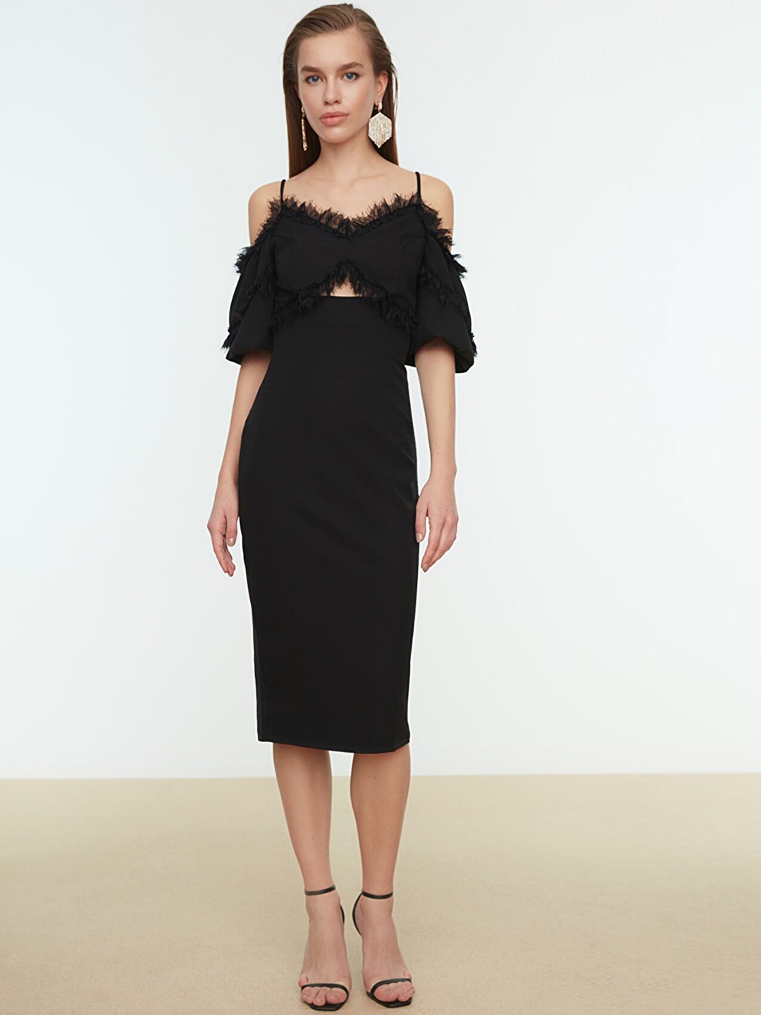 

Trendyol Women Black Lace Incerts Sheath Dress