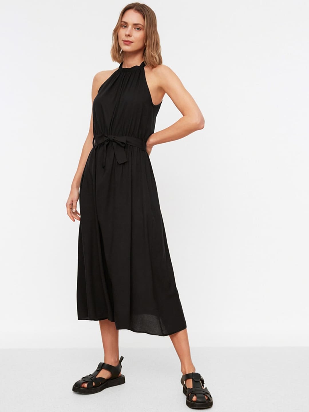 

Trendyol Women Black Solid A-Line Midi Dress