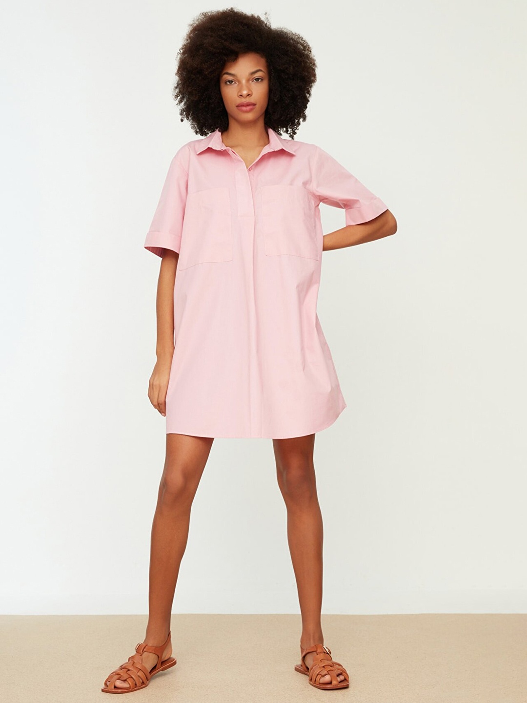 

Trendyol Women Pink Solid Shirt Style Mini Dress