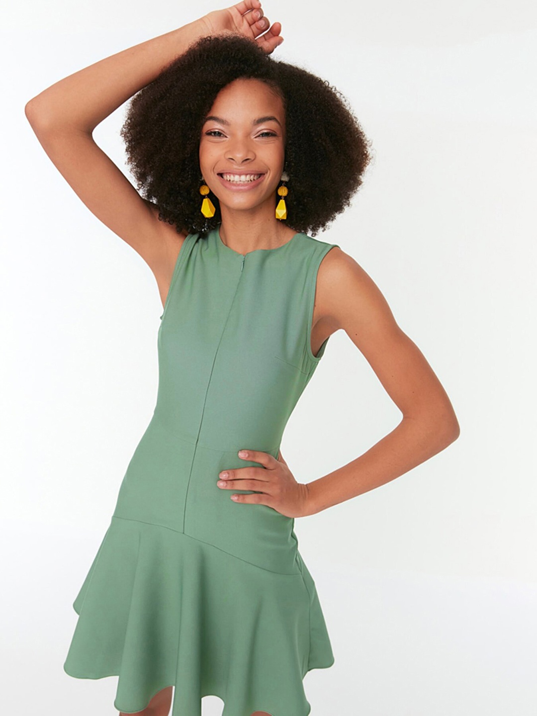

Trendyol Green Solid A-Line Dress