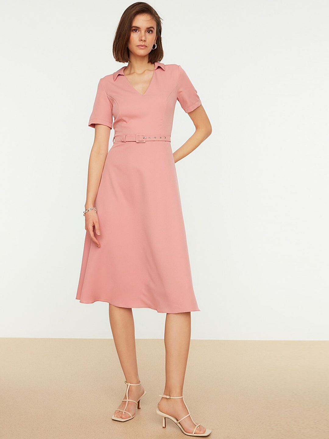 

Trendyol Pink Shirt Collar A-Line Dress