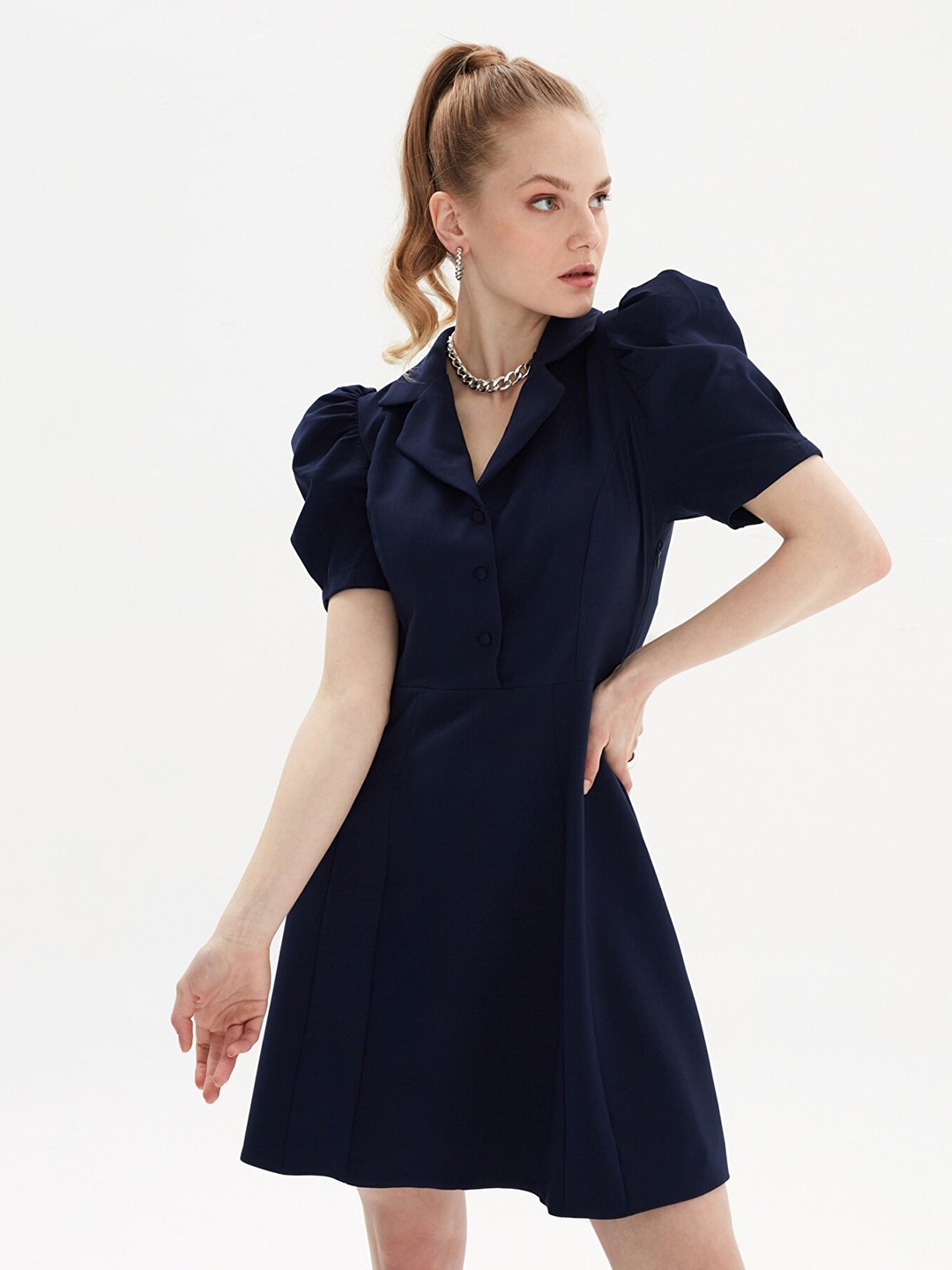 

Trendyol Women Navy Blue Solid A-Line Dress