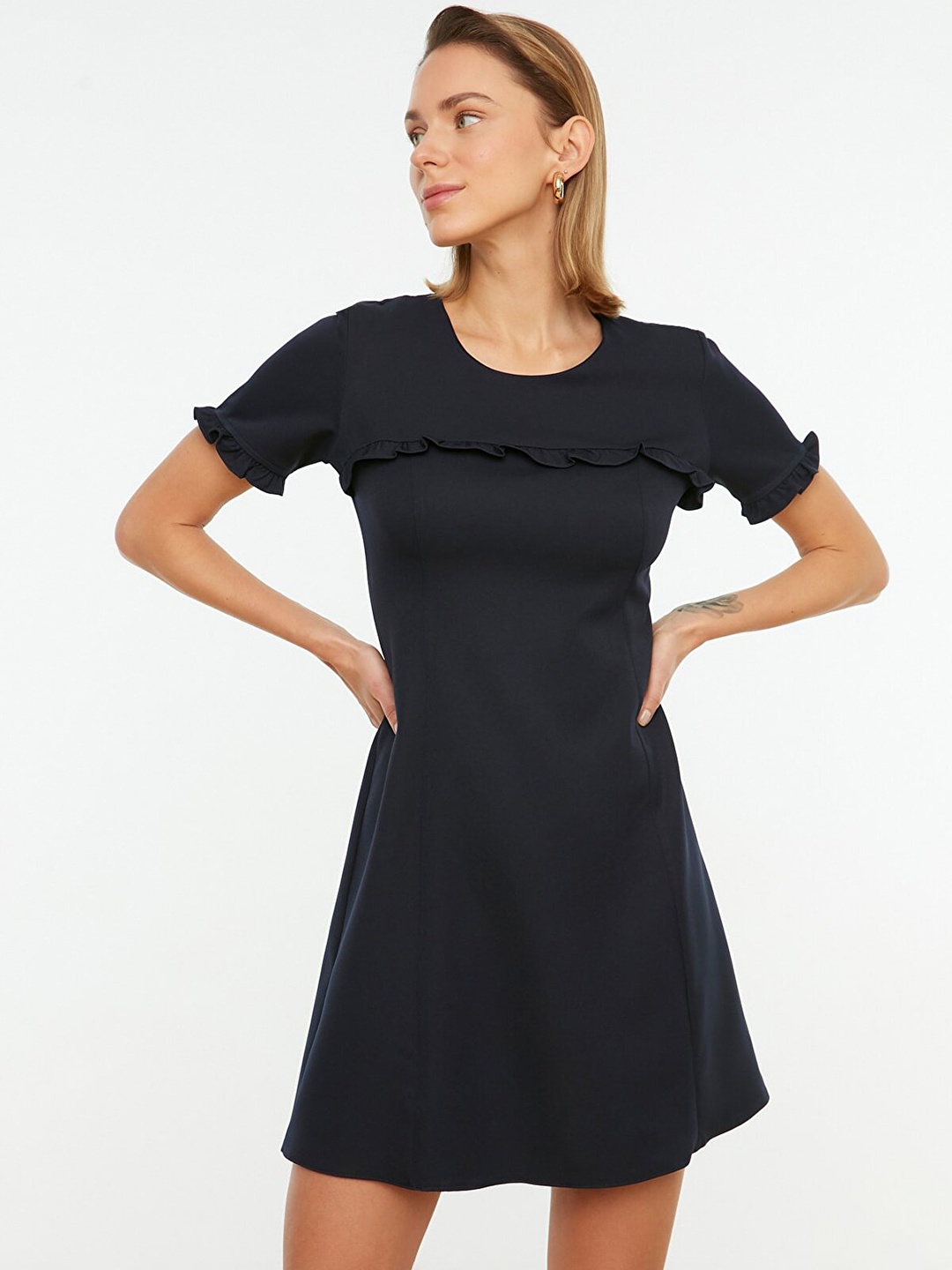 

Trendyol Navy Blue Solid A-Line Dress