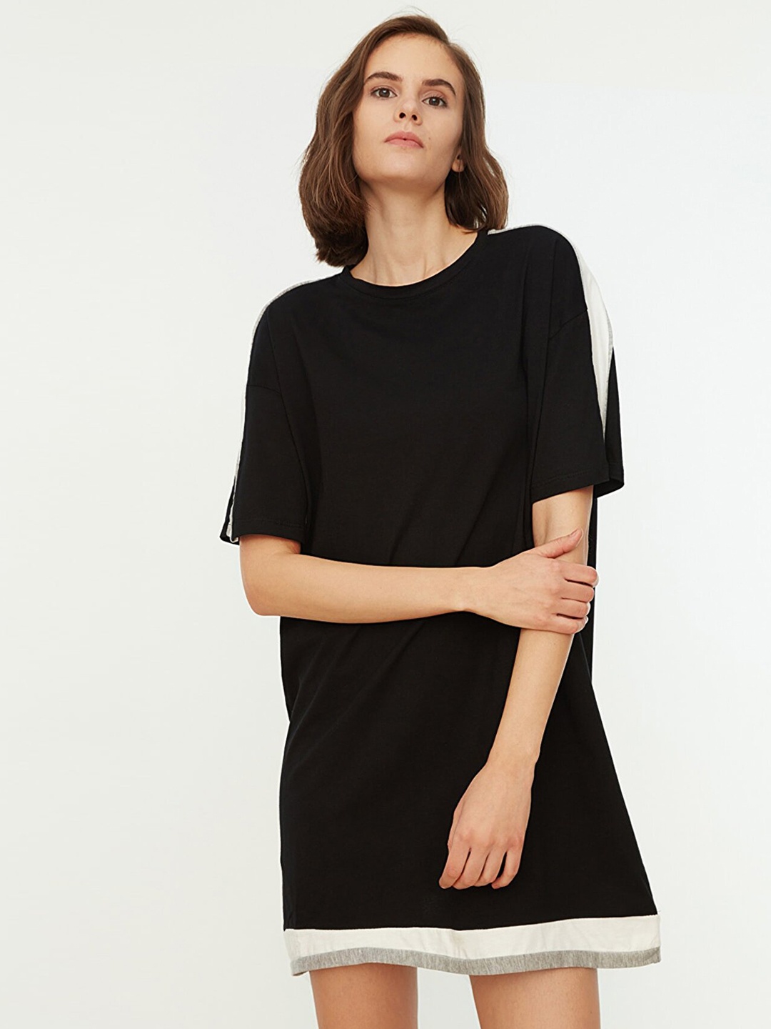 

Trendyol Women Black Solid Pure Cotton T-shirt Dress