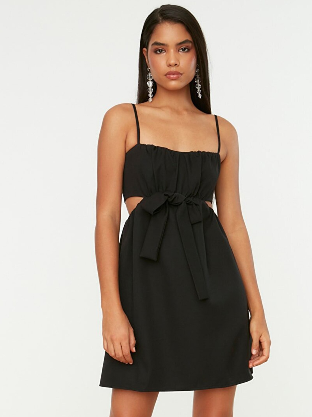 

Trendyol Black Solid Cut-Outs A-Line Dress