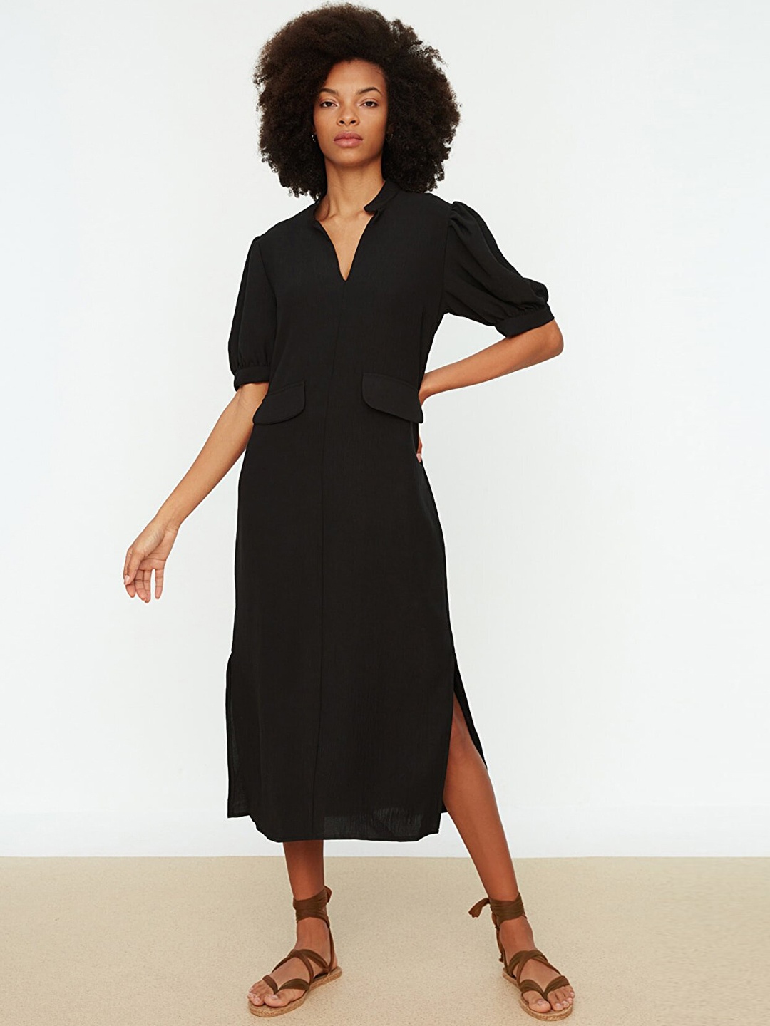 

Trendyol Women Black Solid A-Line Midi Dress