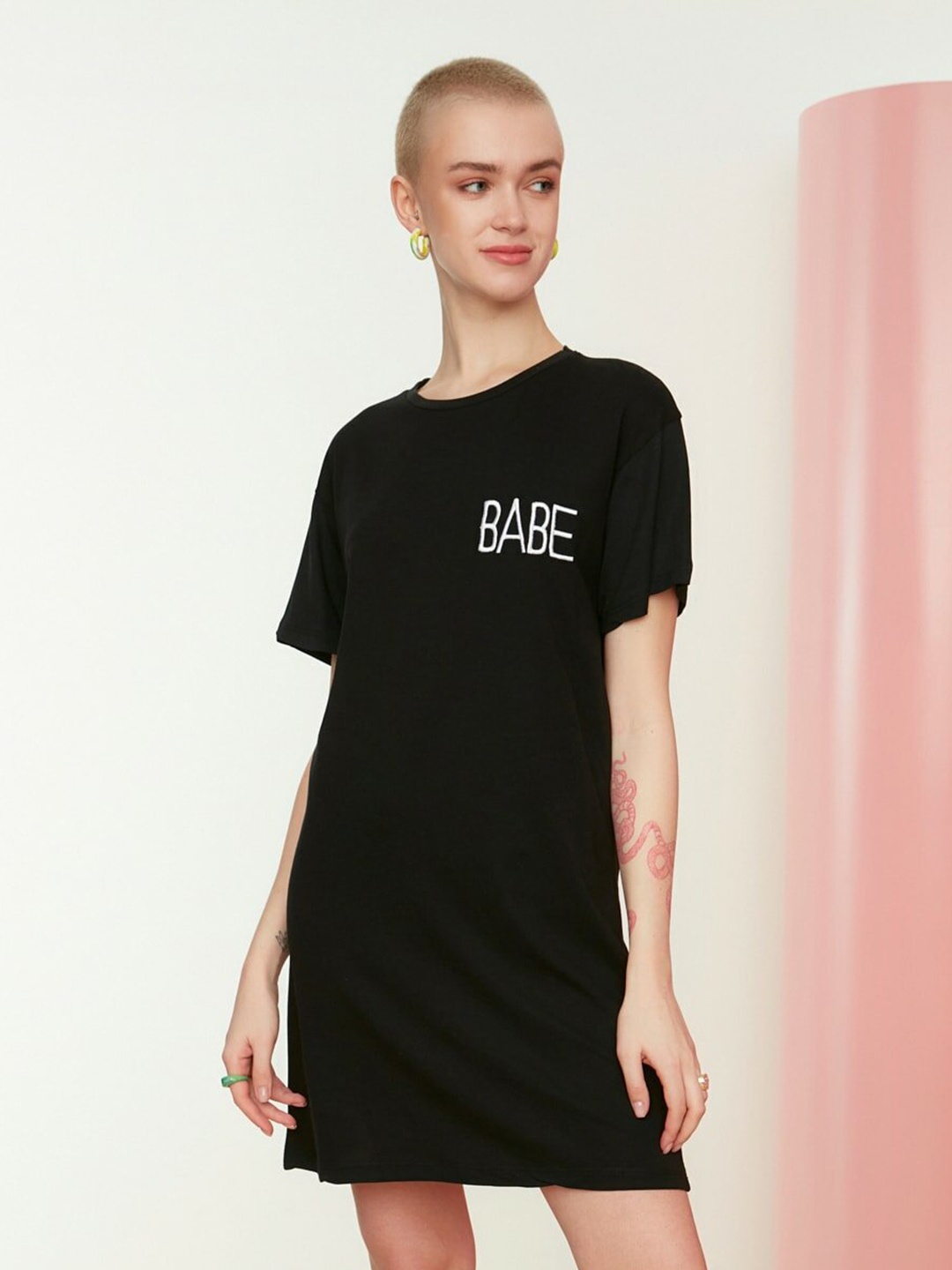 

Trendyol Women Black Solid T-shirt Dress