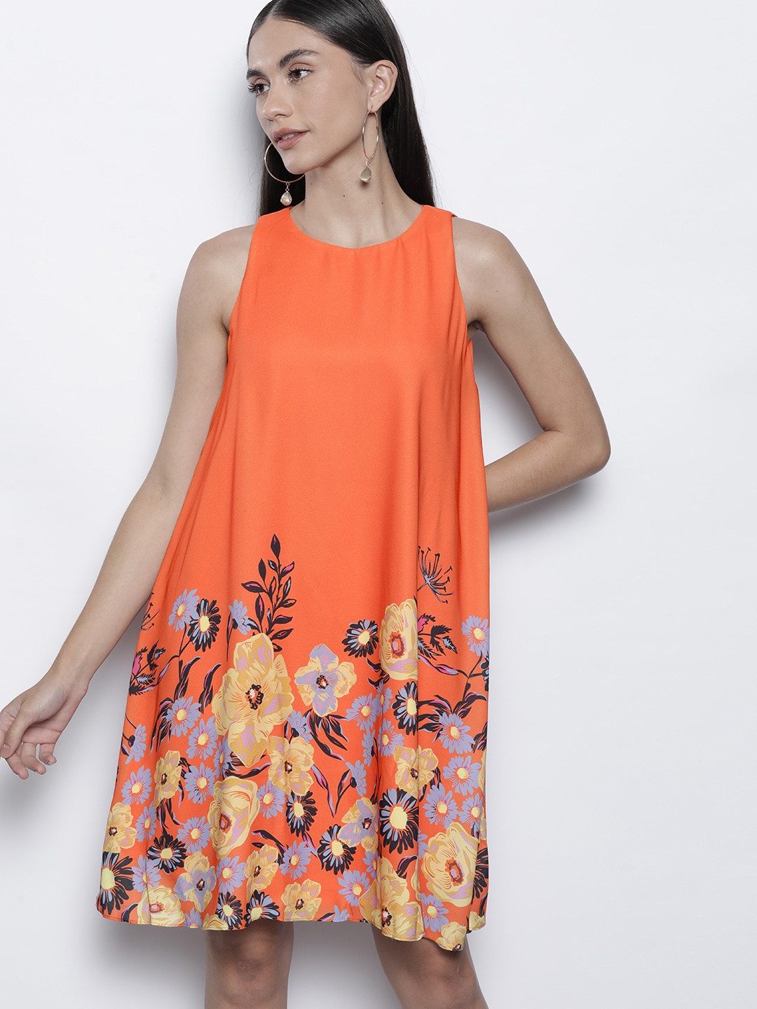 

Trendyol Orange & Mustard Yellow Floral A-Line Dress