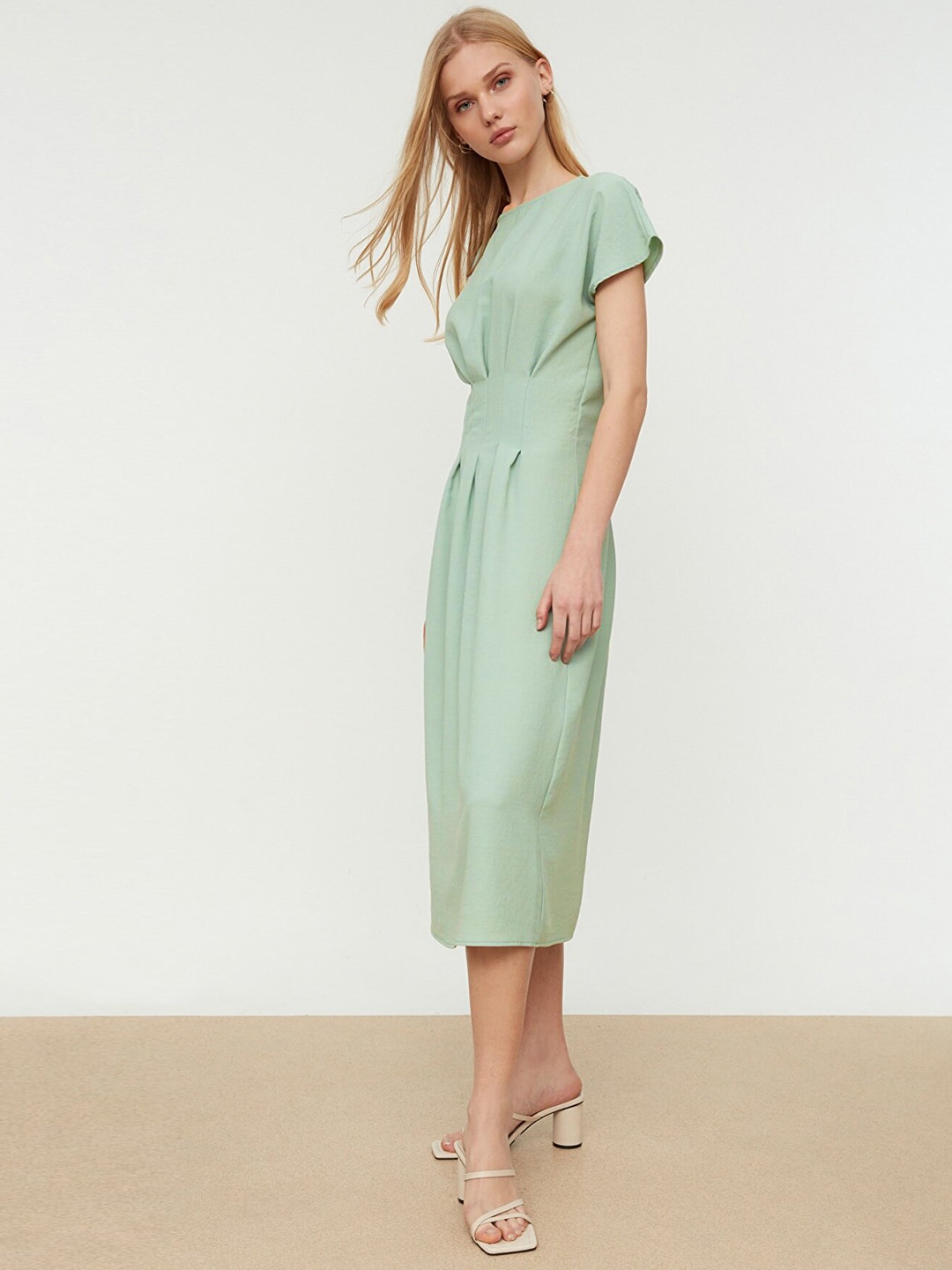 

Trendyol Green Solid A-Line Midi Dress