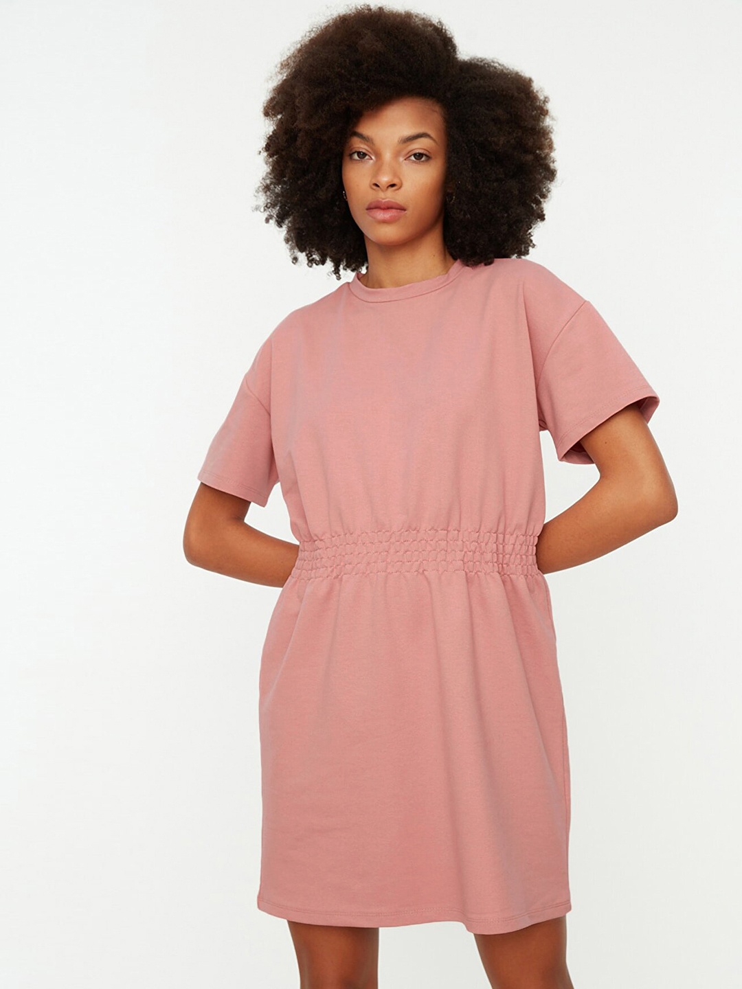 

Trendyol Women Dusty Pink Solid A-Line Dress, Rose