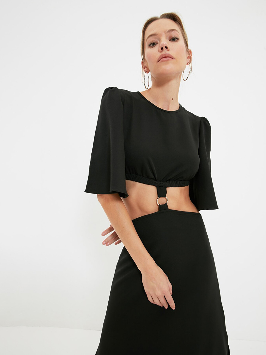 

Trendyol Women Black Solid Cut-Outs A-Line Midi Dress