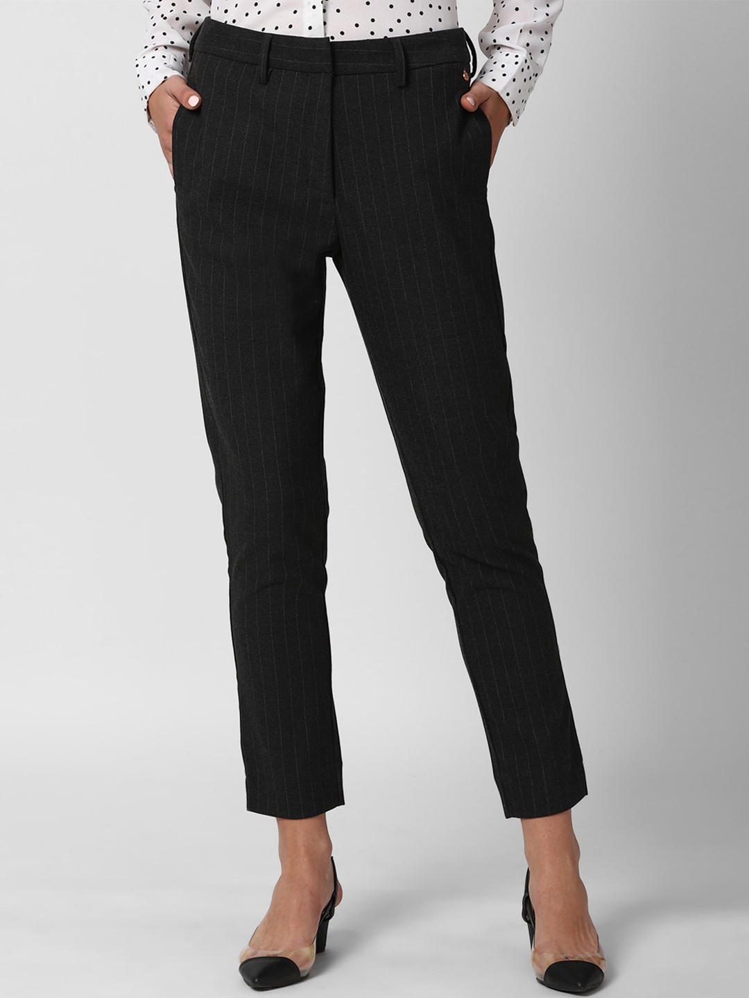 

Van Heusen Woman Women Grey Striped Slim Fit Trousers