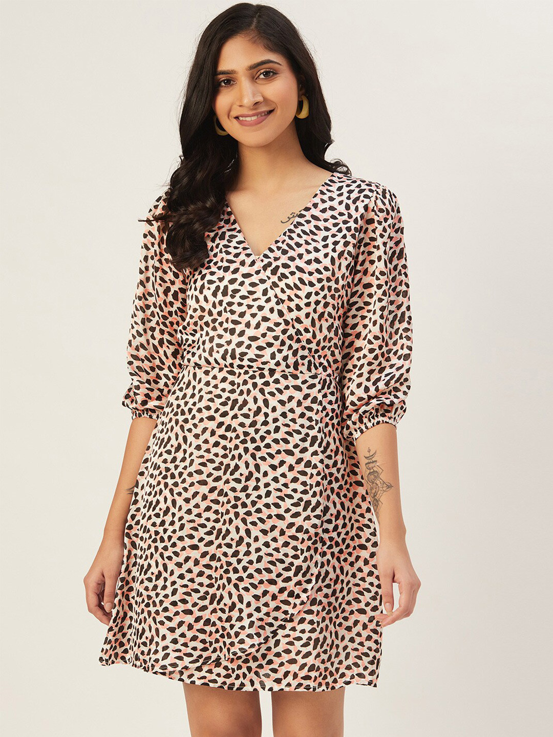

DODO & MOA White Animal Print Wrap Dress