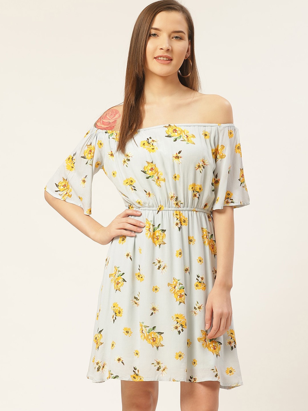 

DODO & MOA White Floral Off-Shoulder Dress