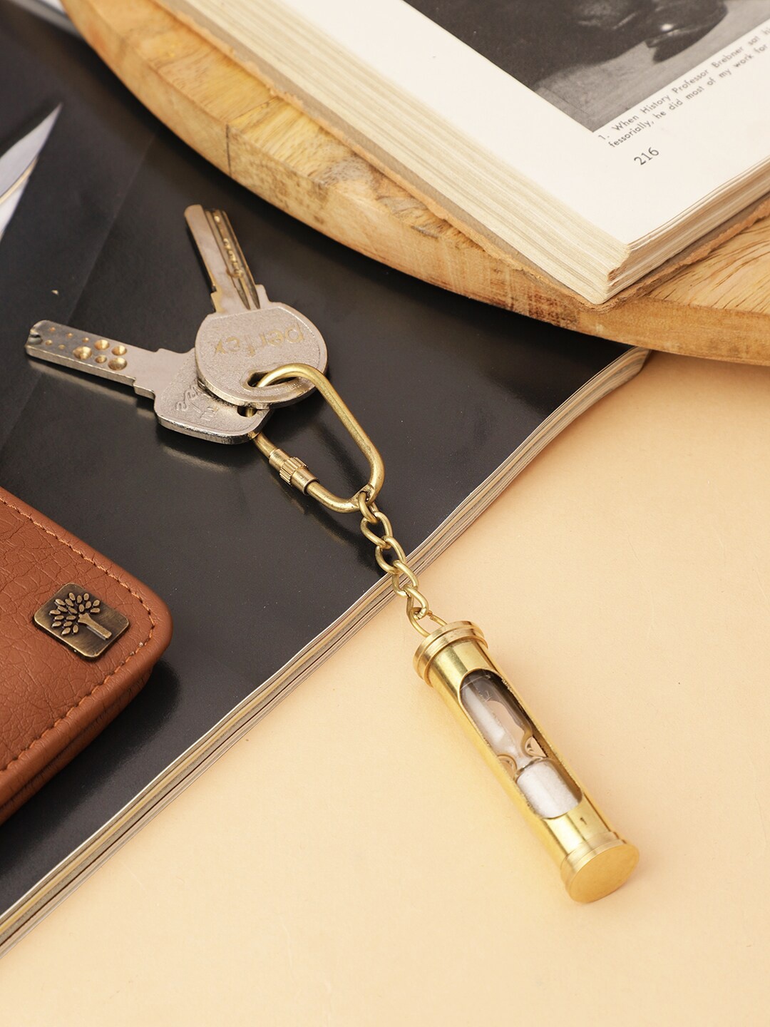 EXIM DECOR Gold-Toned Brass Sand Timer Shaped Key chain
