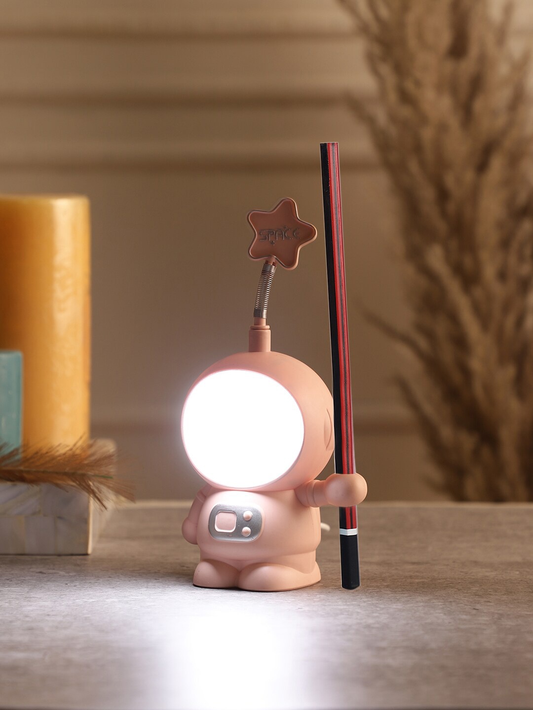 

EXIM DECOR Pink Action Space Astronaut Pen Holder With Multicolor Lights