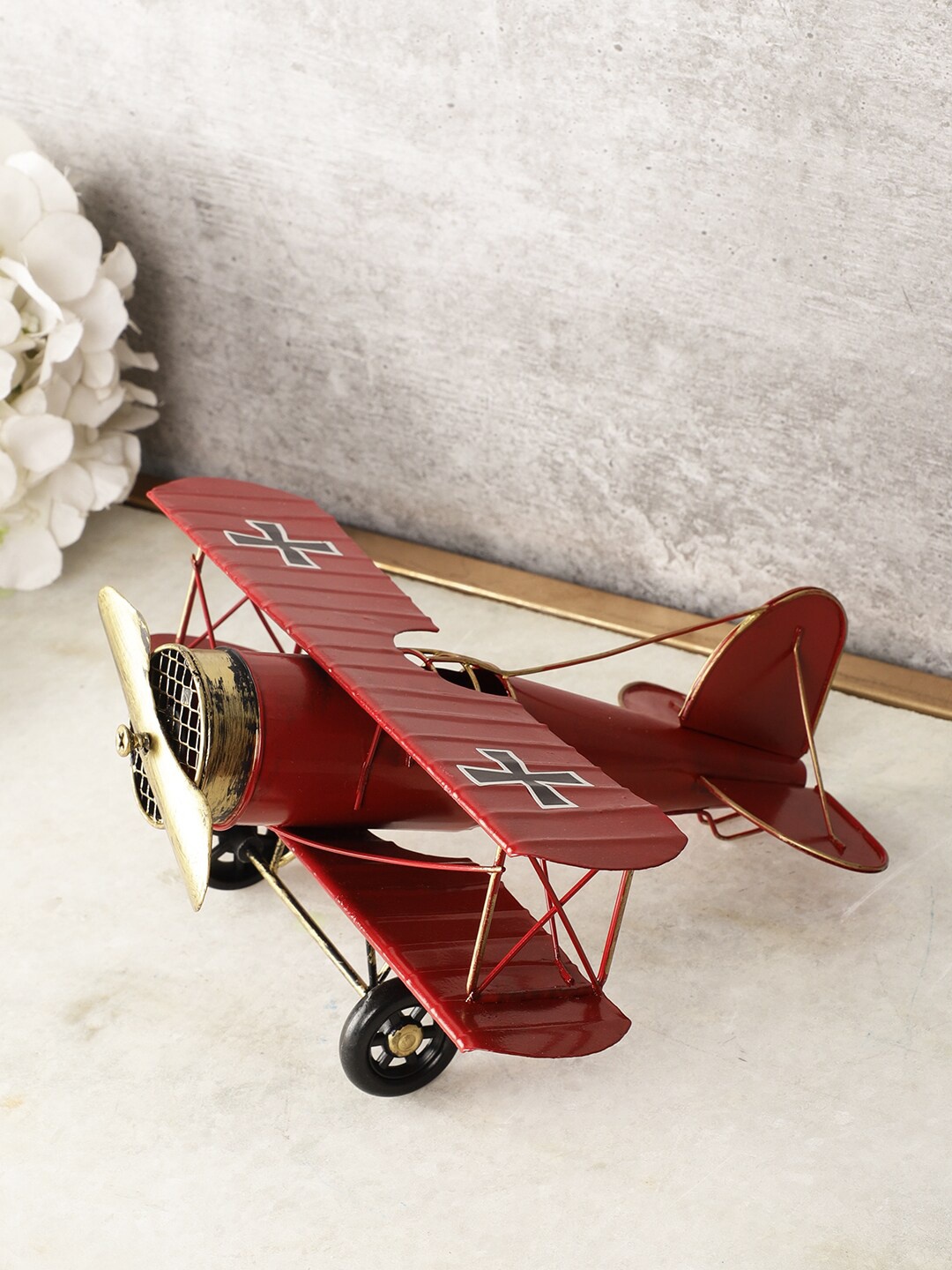 

EXIM DECOR Metallic & Red Vintage Airplane Miniature Showpiece
