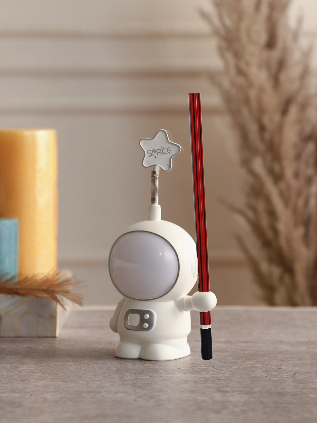 

EXIM DECOR White Action Space Astronaut Pen Holder With Multicolor Lights