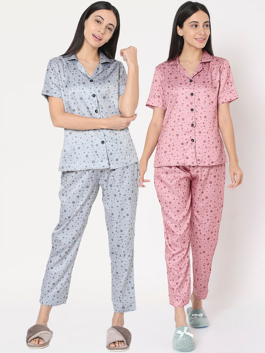 

Smarty Pants Women Grey & Pink Pack of 2 Printed Night suits