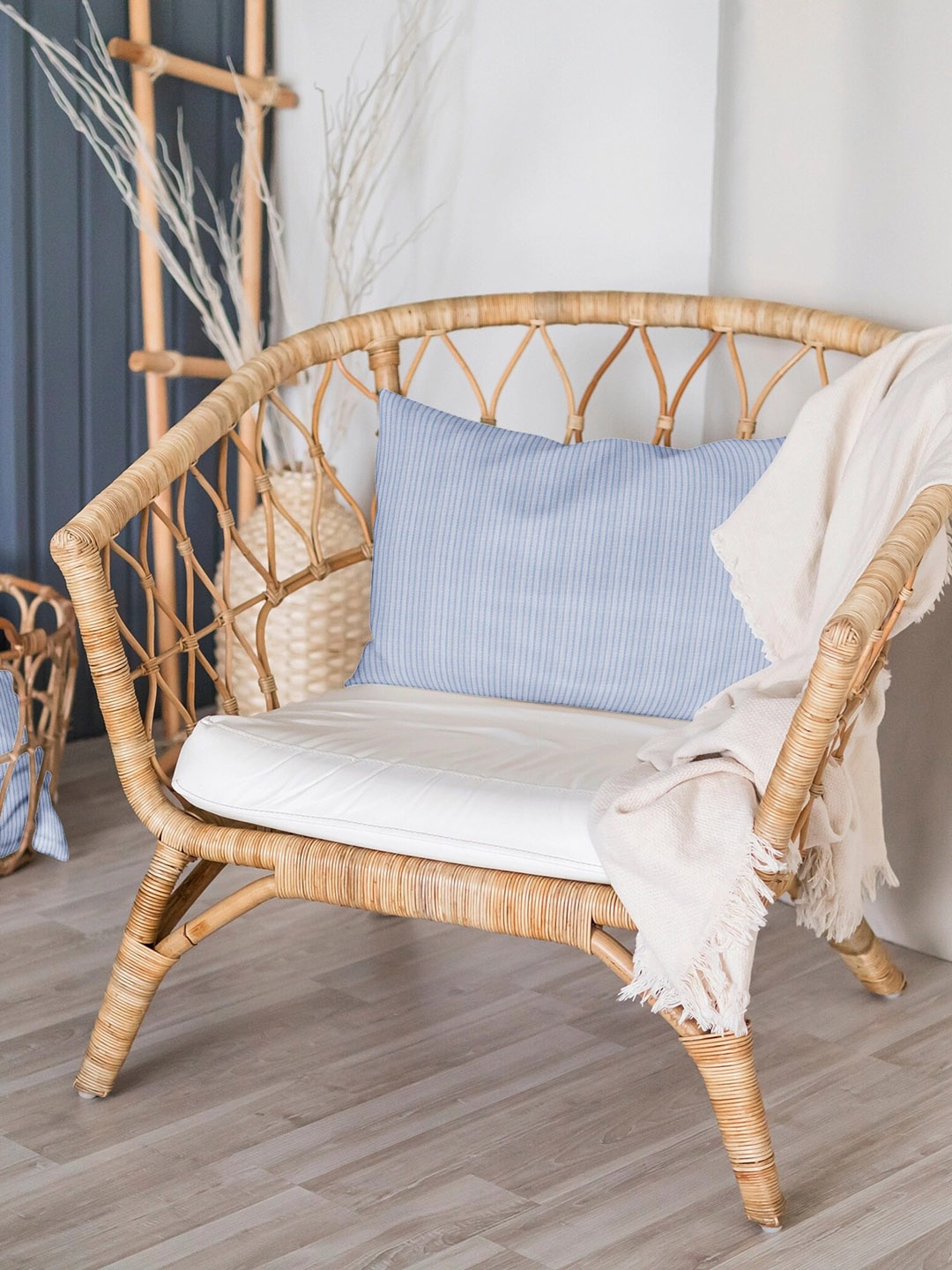 

THE BABY ATELIER Blue and White Stripe Junior Pillow Cover