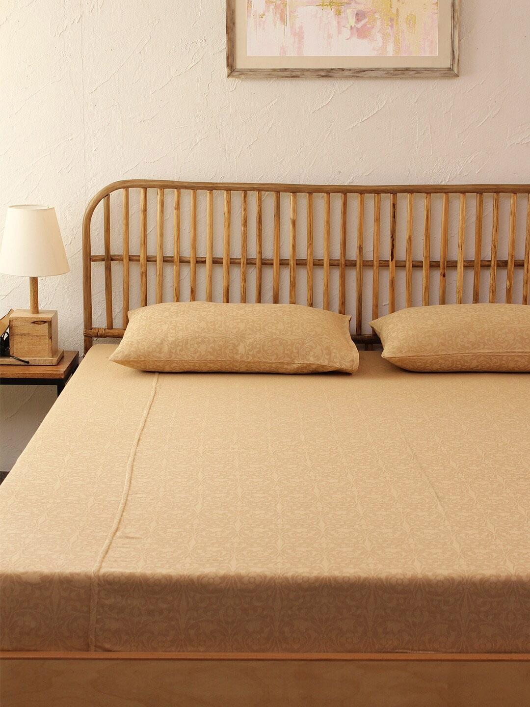 

House This Beige Printed Pure Cotton Double Bed Covers