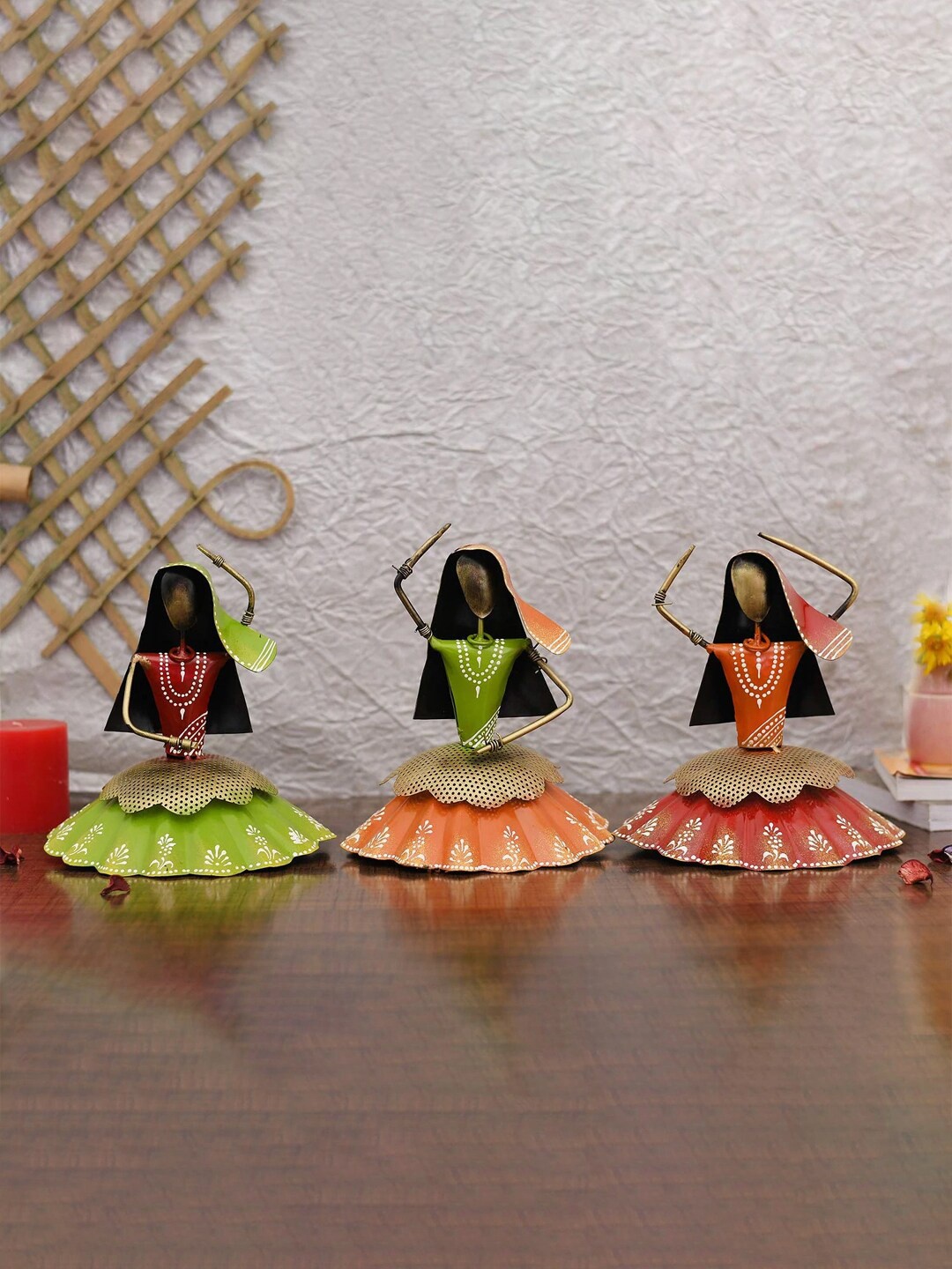 

CraftVatika Set Of 3 Multicolored Dancing Lady Figurine Showpieces, Multi