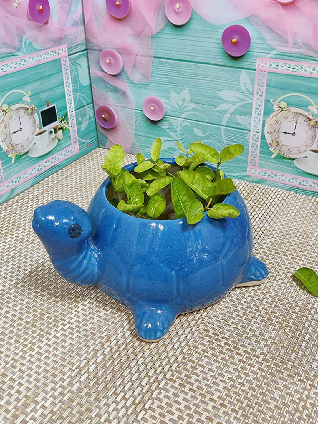 

CraftVatika Blue Tortoise Flower Vase Figurine
