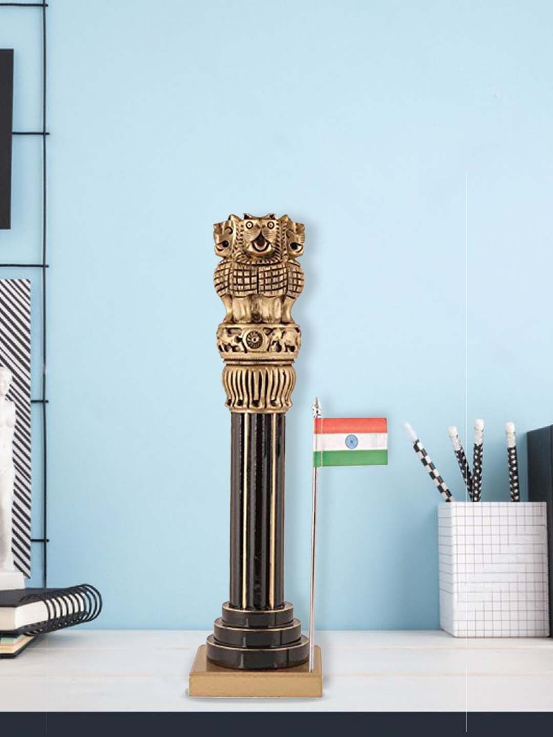 

CraftVatika Multi Wooden India Ashoka Stambh Statue Showpieces
