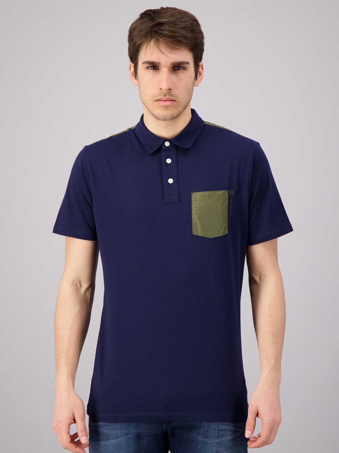 

FREESOUL Men Blue Polo Collar T-shirt