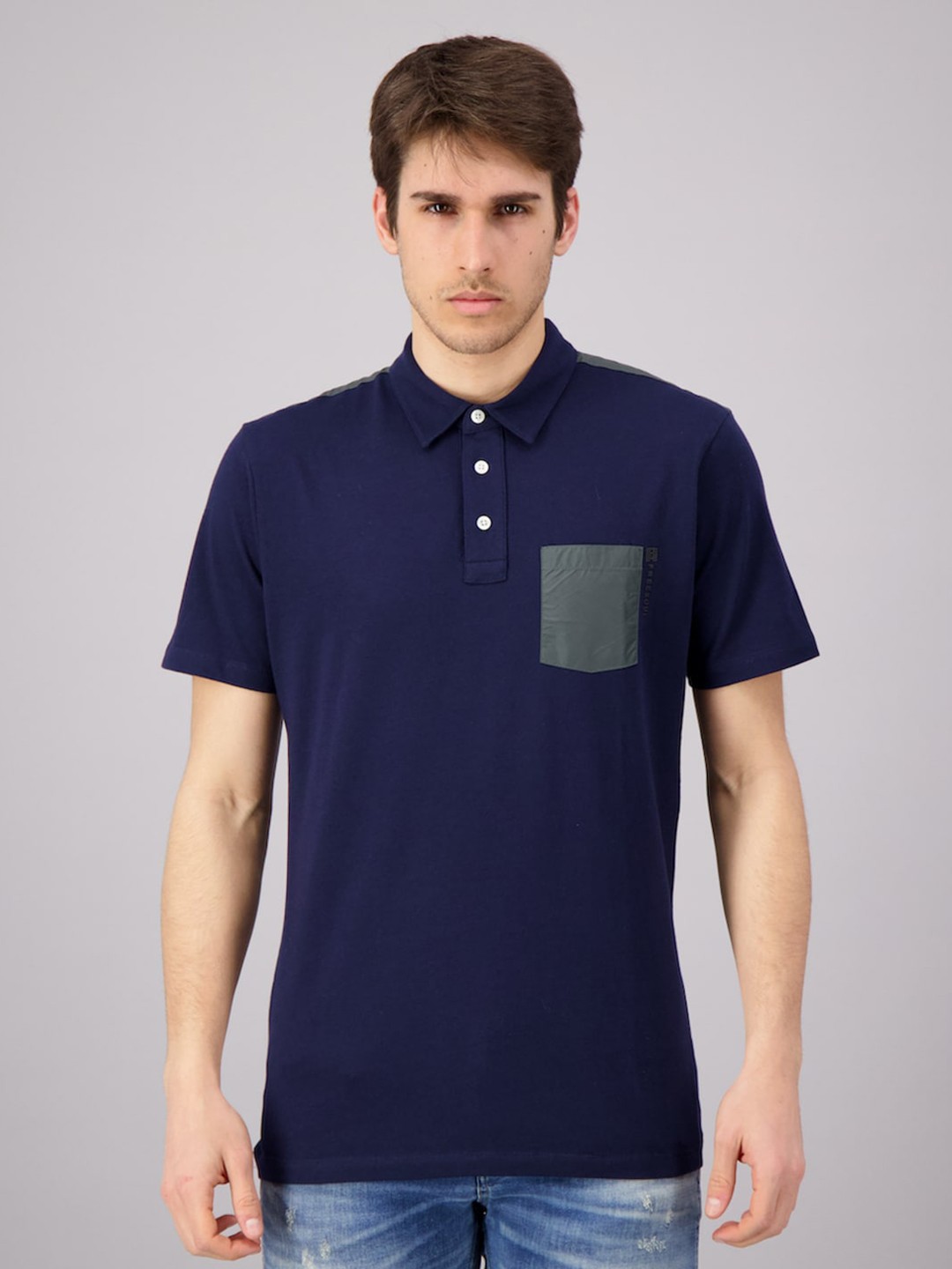 

FREESOUL Men Navy Blue Polo Collar T-shirt
