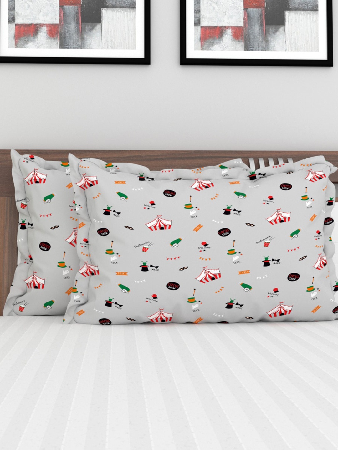 

Home Centre Set Of 2 Grey Printed Cotton Pillow Covers