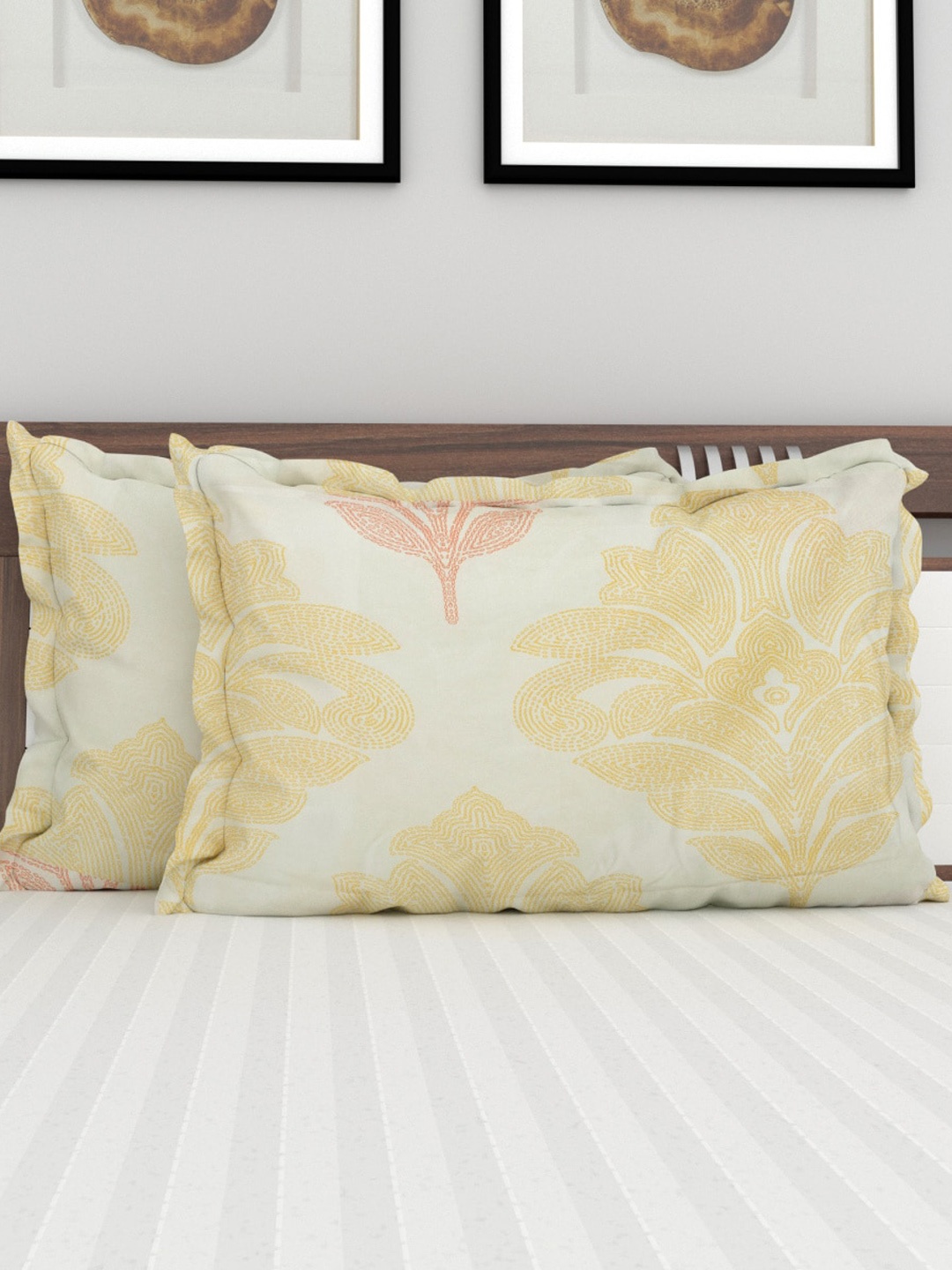 

Home Centre Yellow & White Set Of 2 Printed Cotton Pillow Covers